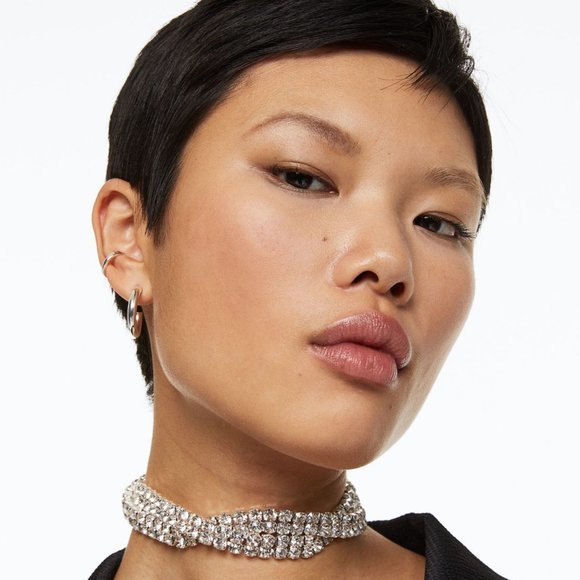 H&M Short Sparkling Rhinestone Adjustable Brass‎ Cocktail Choker Necklace - Picture 1 of 3